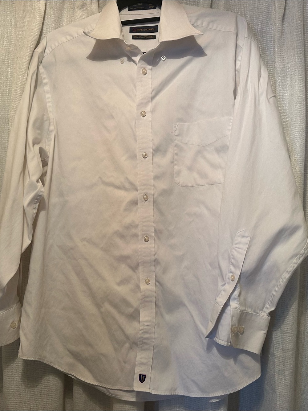 White Men's Dress Shirt with Chest Pocket by Henry Jacobson fine two ply cotton